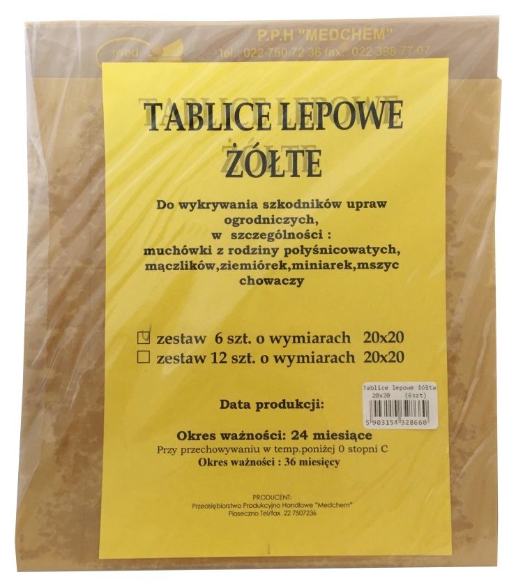 Tablice lepowe żółte 20x20cm (6 szt.) Medchem