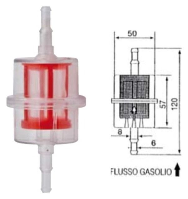 Filtr paliwa przepływowy AMA Ricambi 81239 siatkowy 6/8 mm