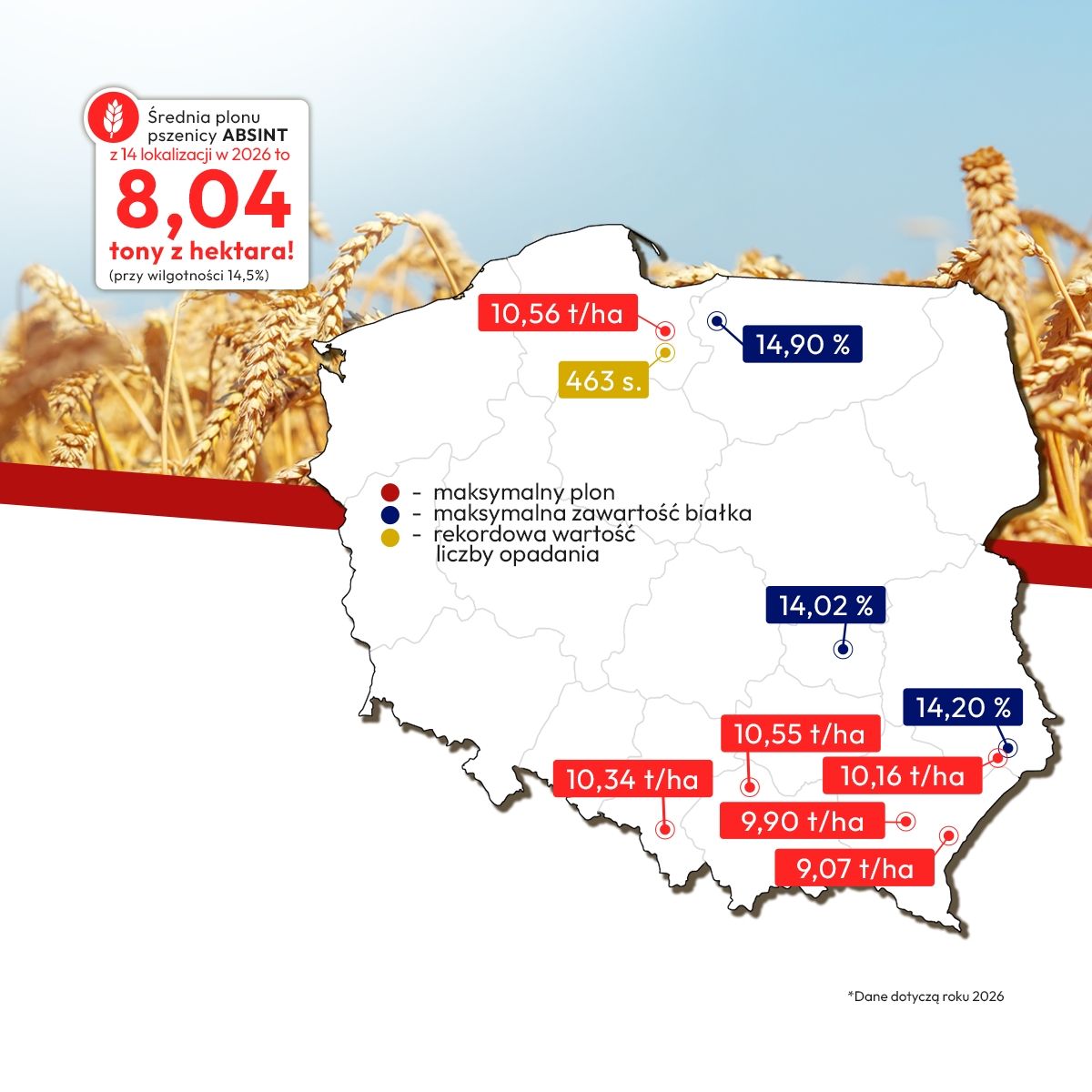 Wyniki plonowania pszenicy ozimej Absint