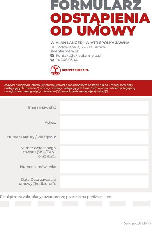 Formularz odstąpienia Sklepfarmera.pl
